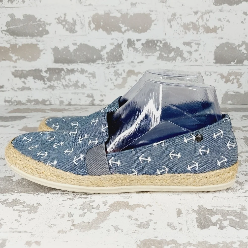 Bass Espadrilles Woman Jenny Slip On Nautical Anchor Print Espadrille Flat O436